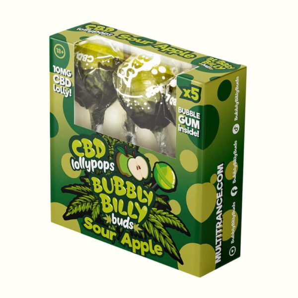 Bubbly Billy Buds Lollipops Kyslé jablko 10mg CBD 5ks