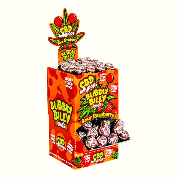 Bubbly Billy Buds Lollipops Kyslá malina 10mg CBD 1ks